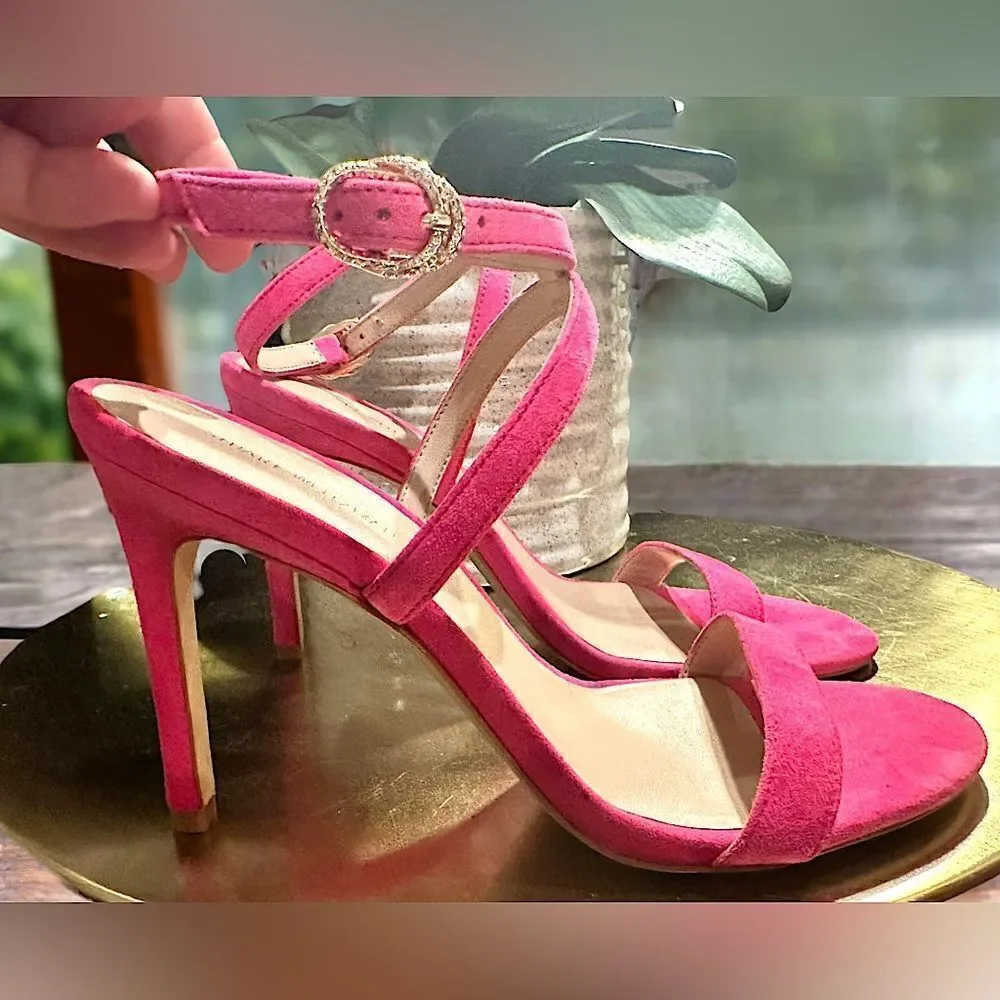 Stuart Weitzman Crystal Buckle 95 Suede Sandal Heels Size 8.5